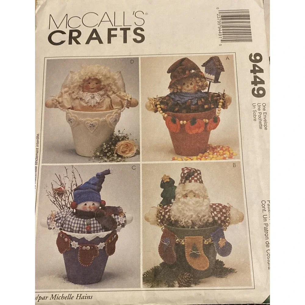 McCall's Crafts 9449 Sewing Pattern Flower Pot People Santa Angel Snowman UNCUT